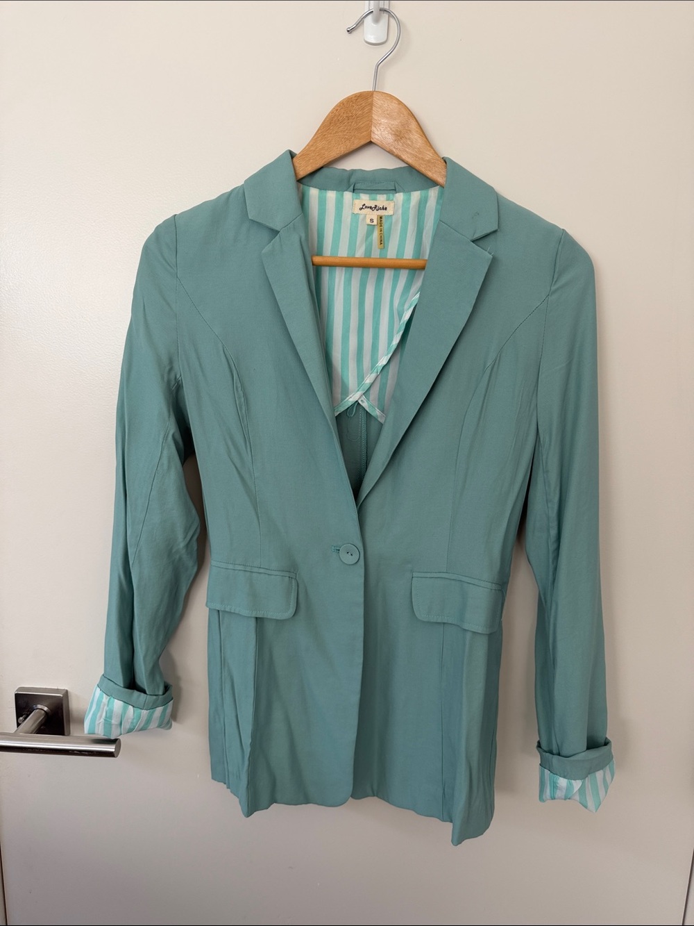 Love Riche Mint Green Single-Button Blazer